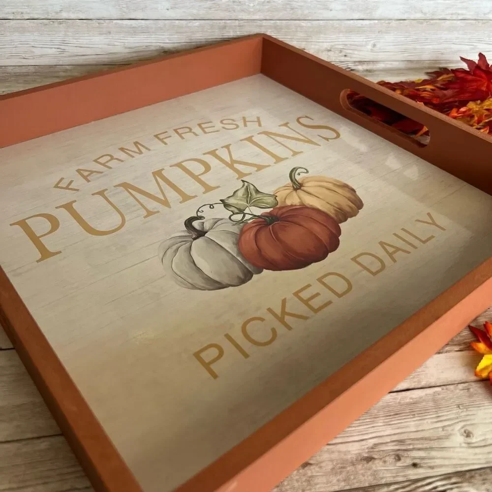Farm Fresh Pumpkins Picked Daily Wood Serving Tray Multi-Color One Size NWT‎